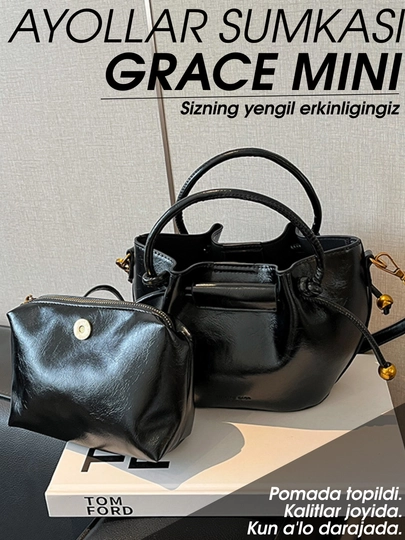 Сумка женская Grace Mini 2 в 1, кросс-боди через плечо с косметичкой, экокожа / экозамша — ACCESSZ-GRACEMINI-ЧЕРН