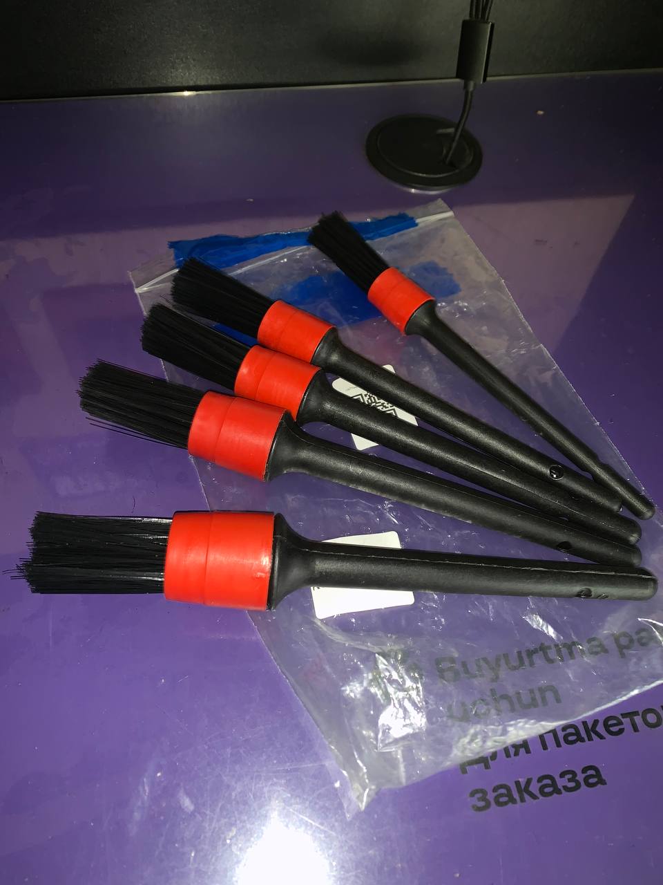 Набор щеток для детейлинга авто, 5 штук — для салона, вентиляции, двигателя, колёс