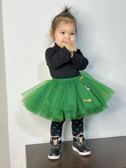 9 oylik-3 yoshli qizlar yubkasi  Minnie pomponli va applikatsiyali Fatin bolalar yubkasi - 