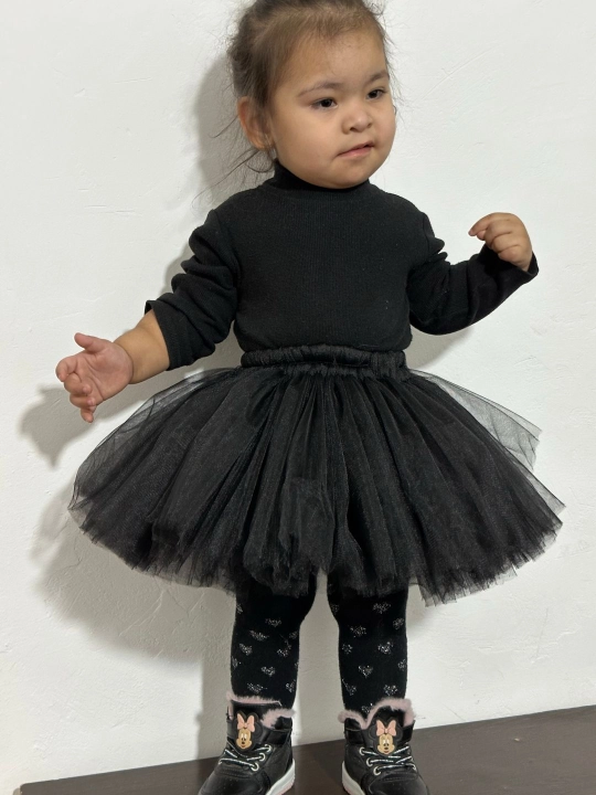 9 oylik-3 yoshli qizlar yubkasi  Minnie pomponli va applikatsiyali Fatin bolalar yubkasi