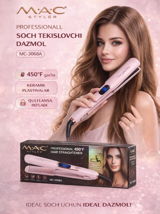 Soch to'g'rilovchi MAC MC-3086A, sochni tekislash  uchun dazmol, displeyli 450 gradius - 