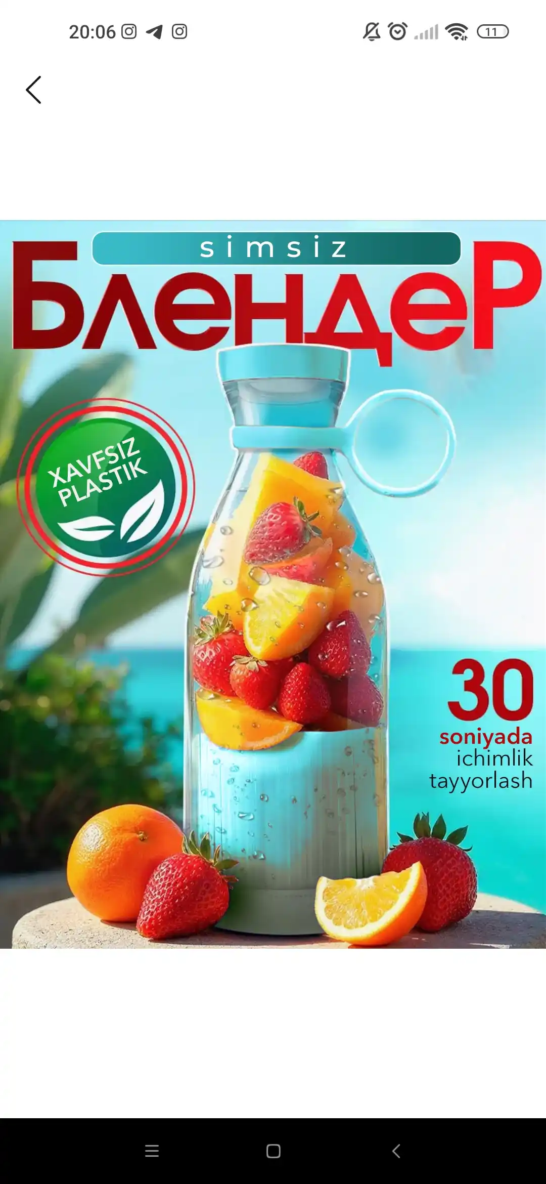 Mini blender, silkitgich, smuzi va kokteyllar uchun, sport ovqatlanishi