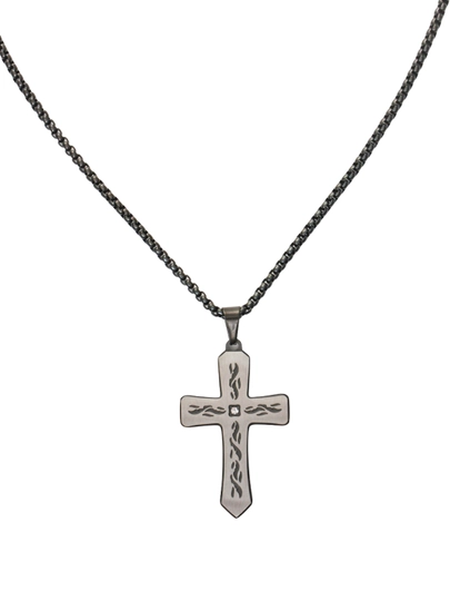Ожерелье в виде креста и в готическом стиле — JEWEL16-JEWEL146-СЕРЫЙ