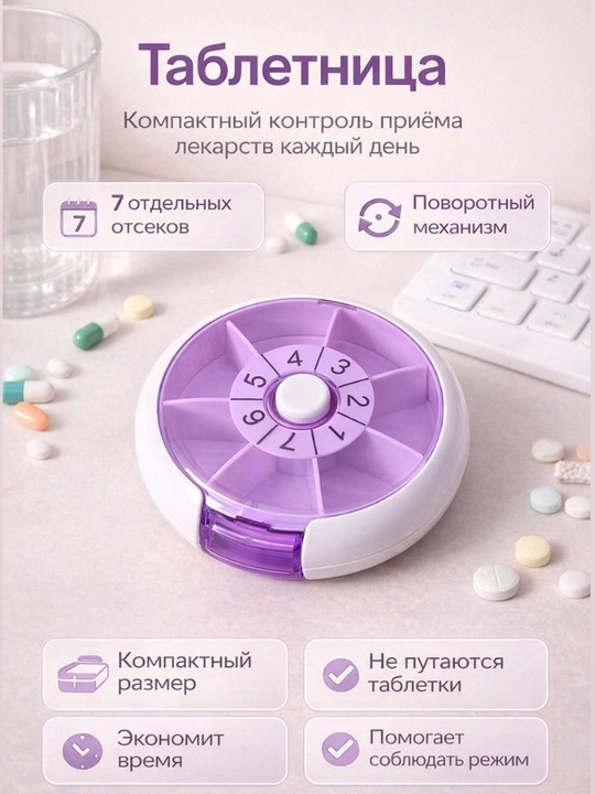 Таблетница, контейнер для бадов, лекарств и витаминов, органайзер портативный для таблеток