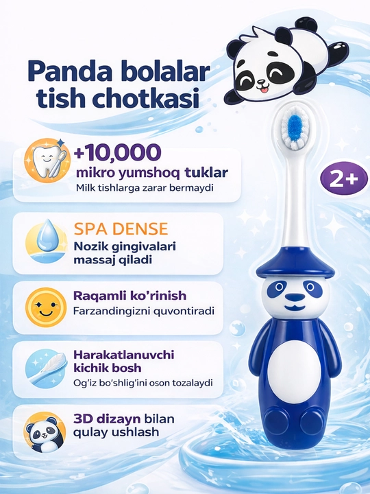 Yangi 2025-yil: Panda dizaynli yumshoq bolalar tish cho‘tkasi (2+) - 