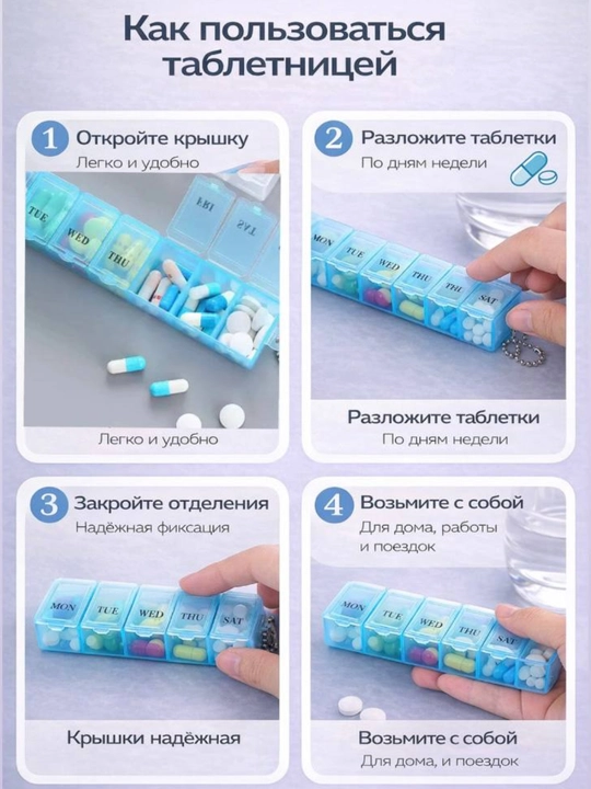 Таблетница, контейнер для бадов, лекарств и витаминов, органайзер портативный для таблеток