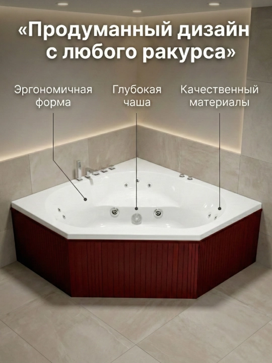 Aeromassaj, sensorli panel, LED yoritgichli akrildan tayyorlangan Jakuzi gidromassaj vannasi