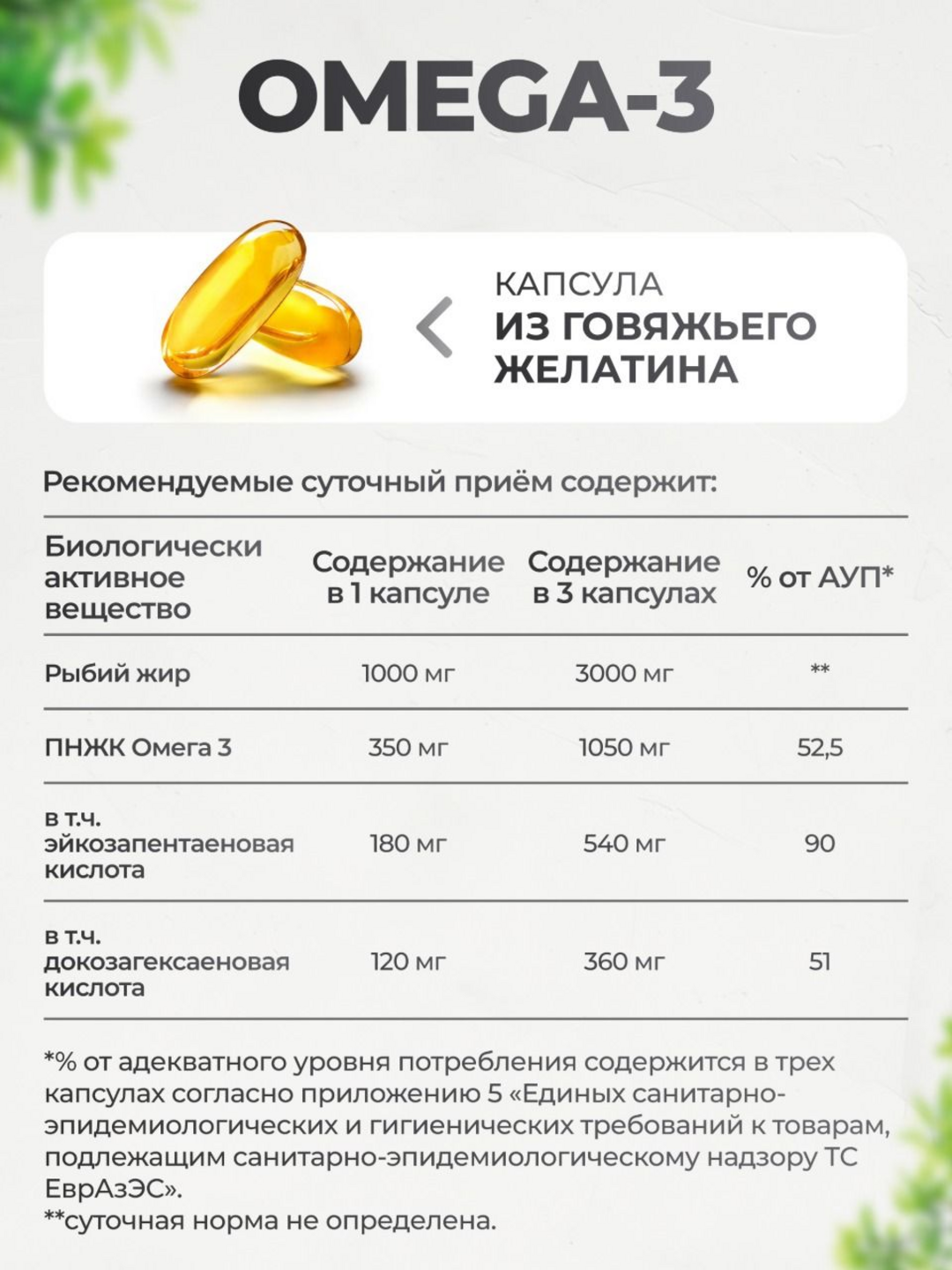 Омега-3, VitaMeal, 1000 мг, 90 капсул