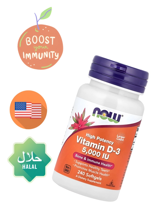 Vitamin D3 Now foods, 2000 IU, 5000 IU, yumshoq, halol - 