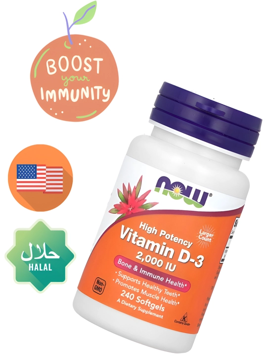Vitamin D3 Now foods, 2000 IU, 5000 IU, yumshoq, halol