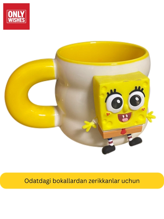 Spanj Bob 3D dizaynli keramika krujka, ajraladigan figurali bolalar va sovg‘a uchun