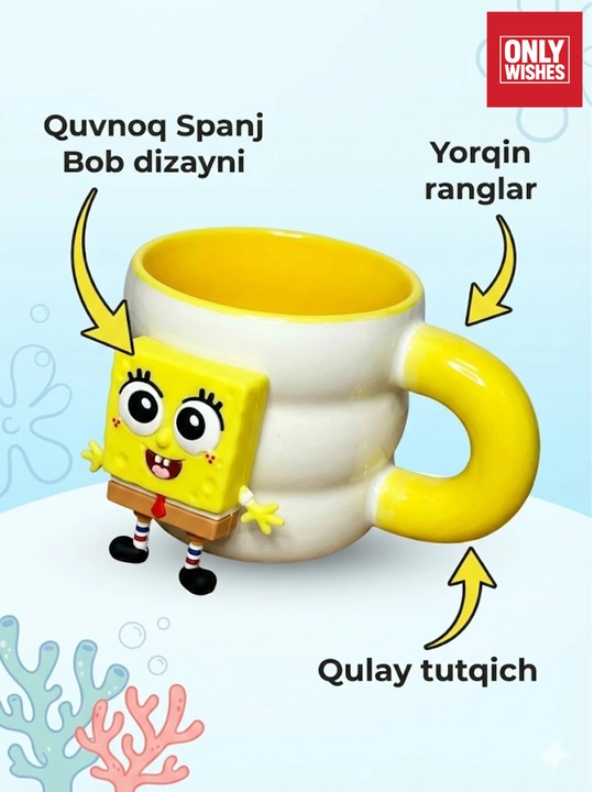 Spanj Bob 3D dizaynli keramika krujka, ajraladigan figurali bolalar va sovg‘a uchun