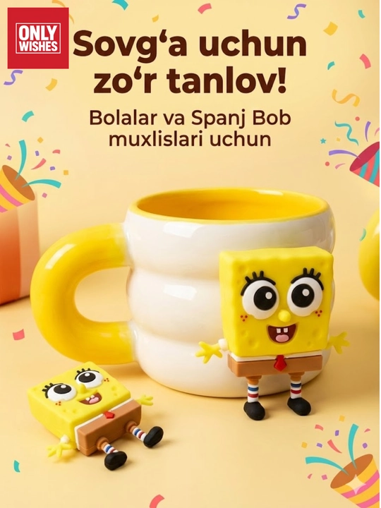 Spanj Bob 3D dizaynli keramika krujka, ajraladigan figurali bolalar va sovg‘a uchun