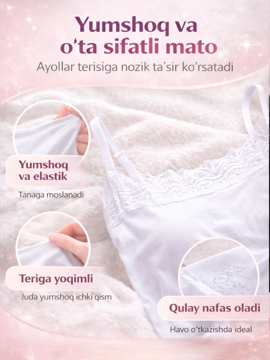 Ayol va qizlar uchun mayka – yumshoq va yengil matoli, kundalik va ish uchun ichki kiyim