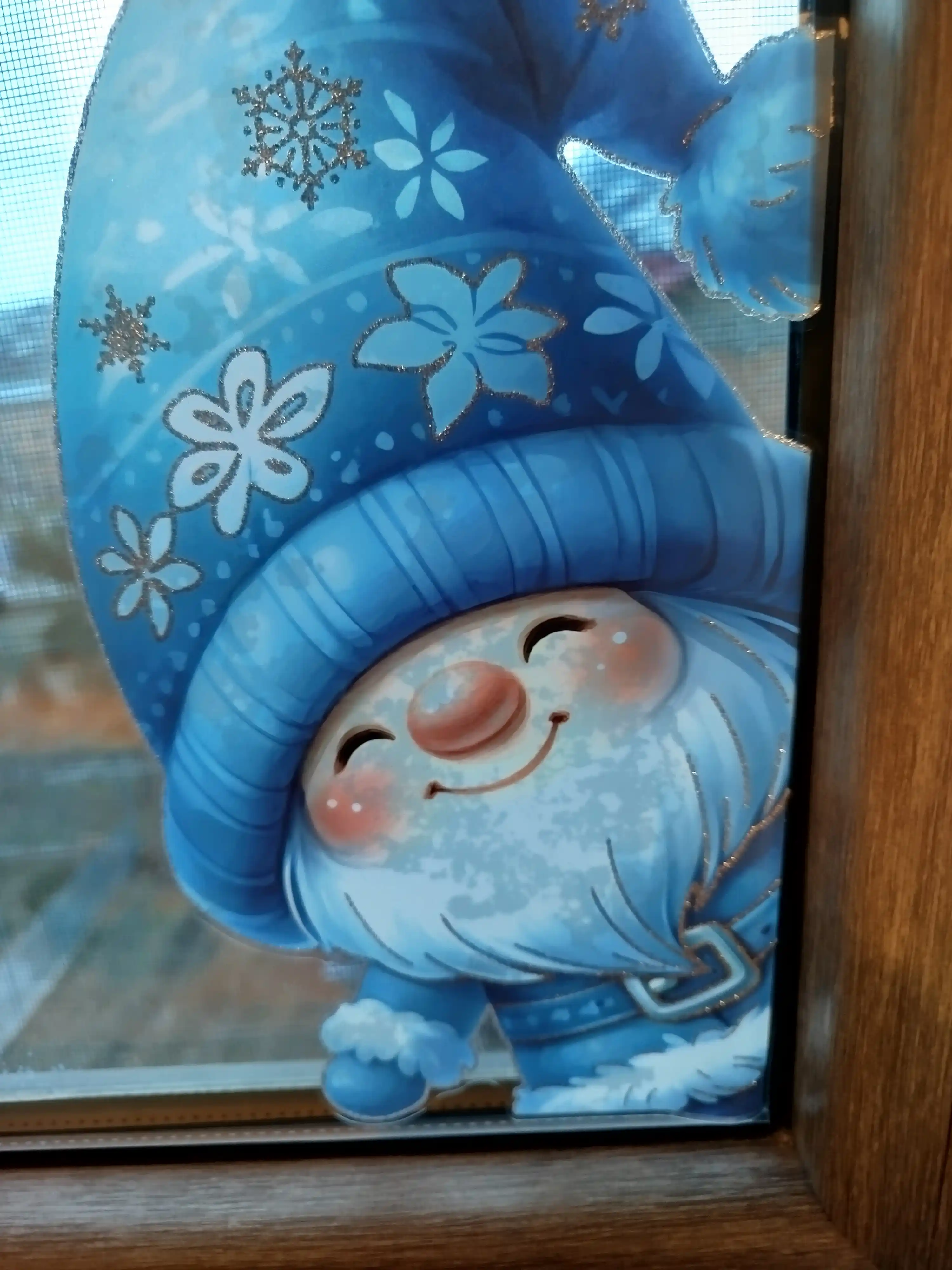 Yangi yil uchun derazaga statik ikki tomonlama nakleykalar to‘plami Ded Moroz, qor parcha