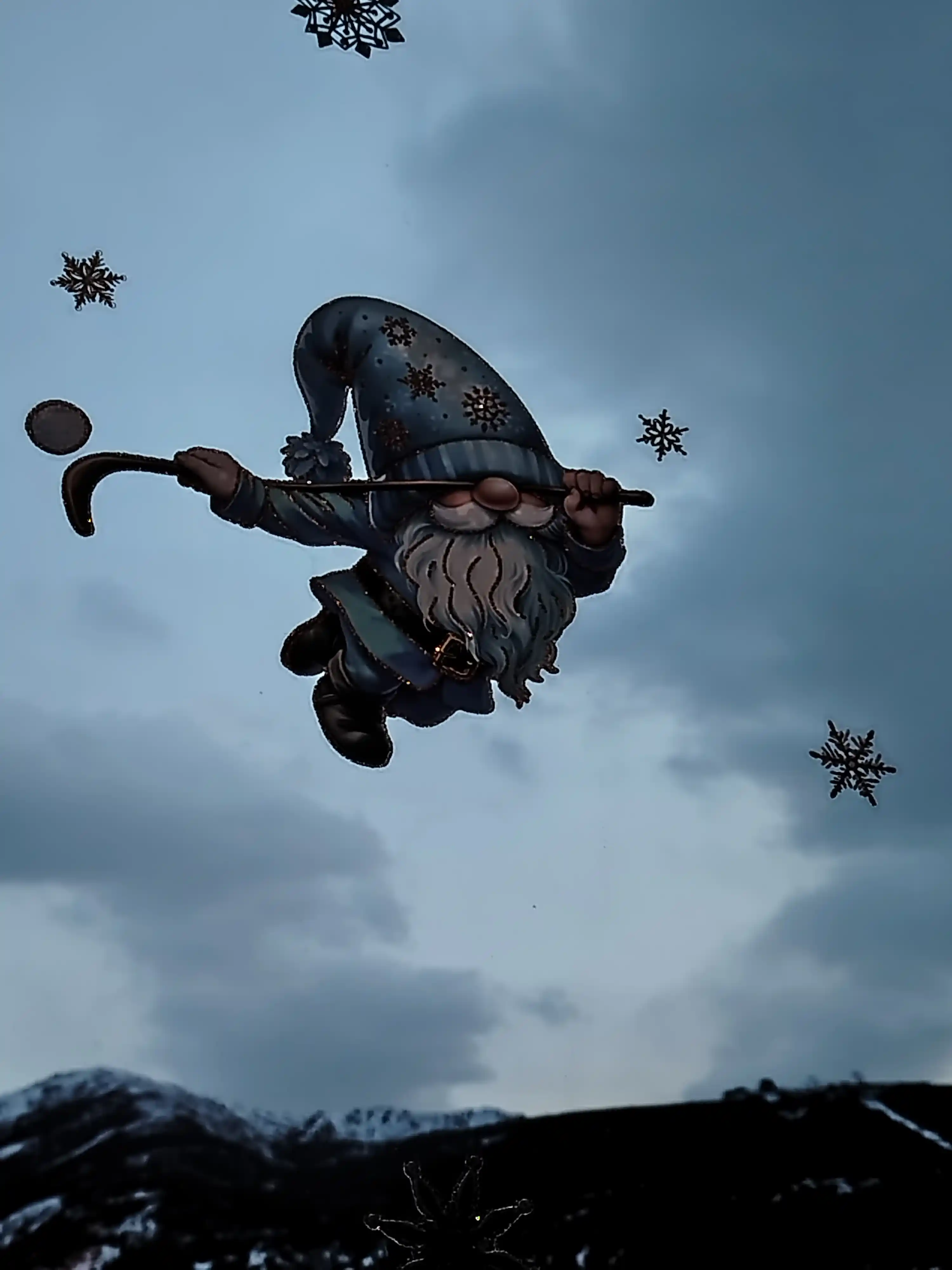Yangi yil uchun derazaga statik ikki tomonlama nakleykalar to‘plami Ded Moroz, qor parcha