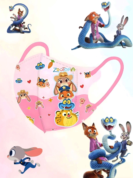 KN95 bir martalik bolalar niqobi, 3–12 yosh, multfilm dizayn Zootopia