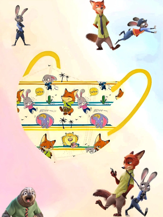 KN95 bir martalik bolalar niqobi, 3–12 yosh, multfilm dizayn Zootopia