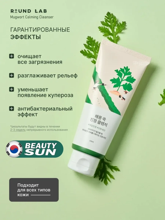 Yuzni tozalash ko'pigi, Round Lab, Soybean Panthenol, Mugwort Calming, 150 ml