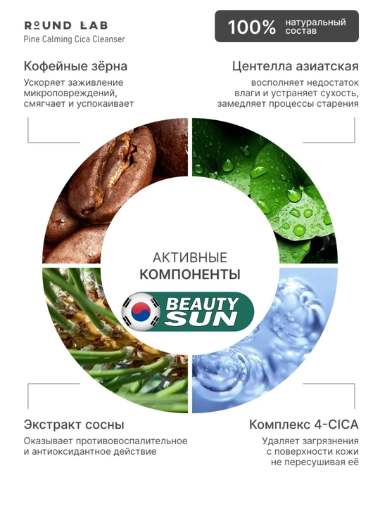 Yuzni tozalash ko'pigi, Round Lab, Soybean Panthenol, Mugwort Calming, 150 ml