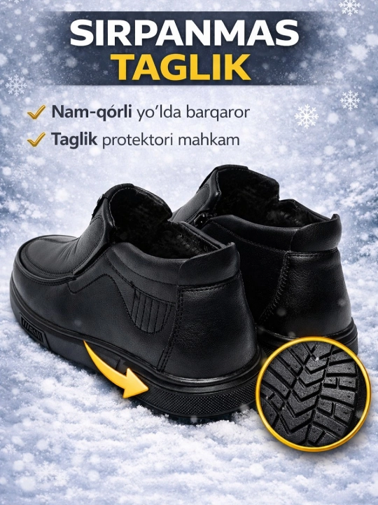 Tabiiy charm, erkaklar etigi - sirpanmaydigan, mustahkam, qishki