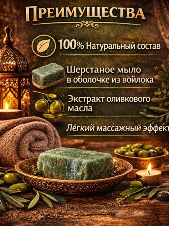 OENS Zaytun moyi va junli massaj sovuni - piling, yumshoq teri, chuqur tozalash
