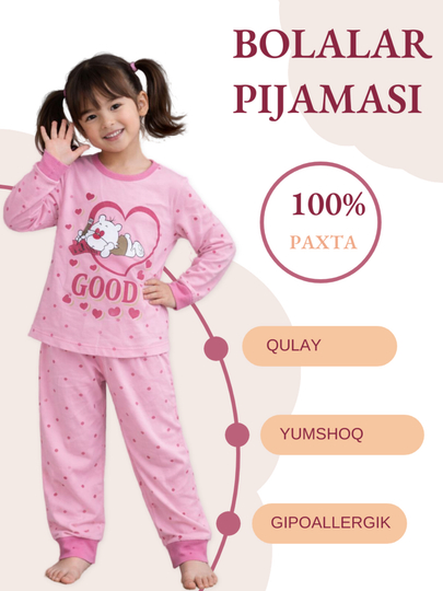Qiz bolalar uchun pijamalar, 100% paxta. Tungi pijamalar - 