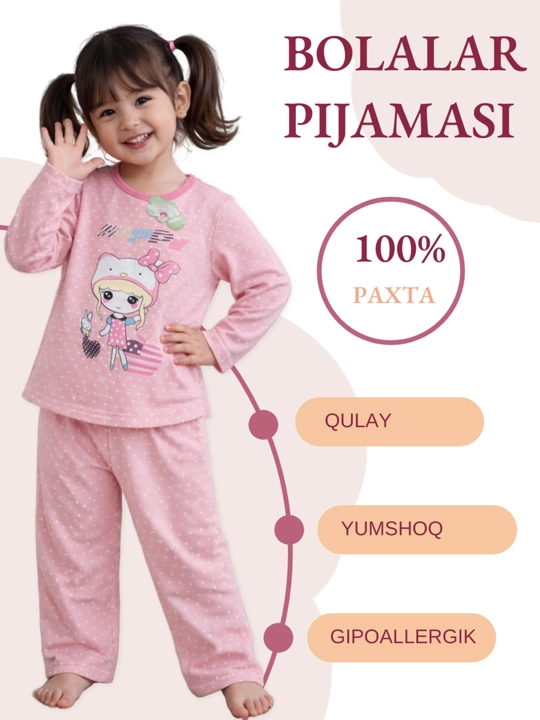 Qiz bolalar uchun pijamalar, 100% paxta. Tungi pijamalar - 