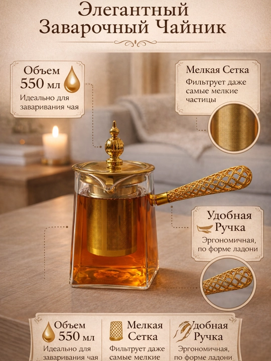Заварочный чайник с металлическим фильтром и крышкой
