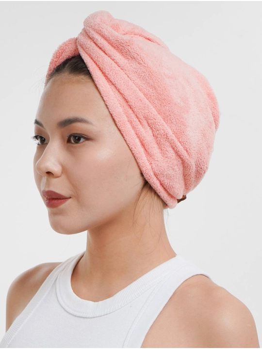 Полотенце тюрбан для сушки волос Hair Drying Cap, с пуговицей, из микрофибры, 1 шт