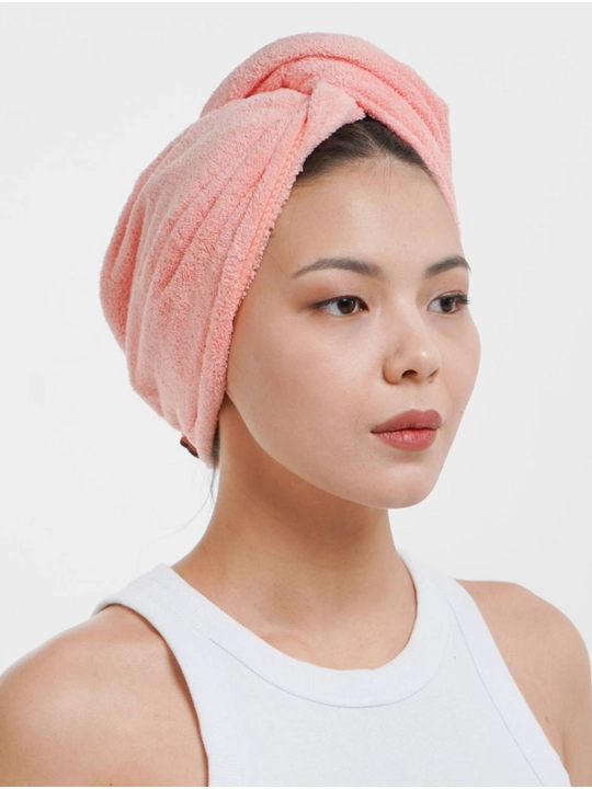 Полотенце тюрбан для сушки волос Hair Drying Cap, с пуговицей, из микрофибры, 1 шт