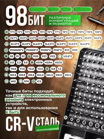 Otvyortka va bit to‘plami, 115 tasi 1 da qutida, ko‘p funksiyali, universal