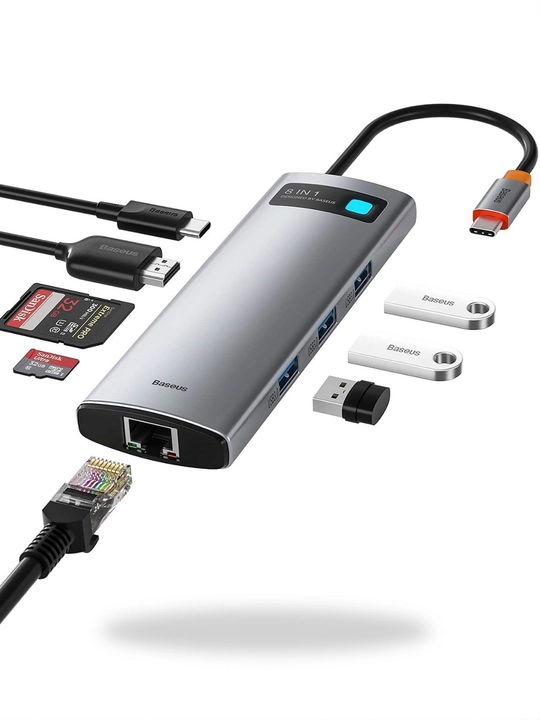 Baseus hub 8 in 1 da, bitta qurilma 8 ta port, Dock, HUB