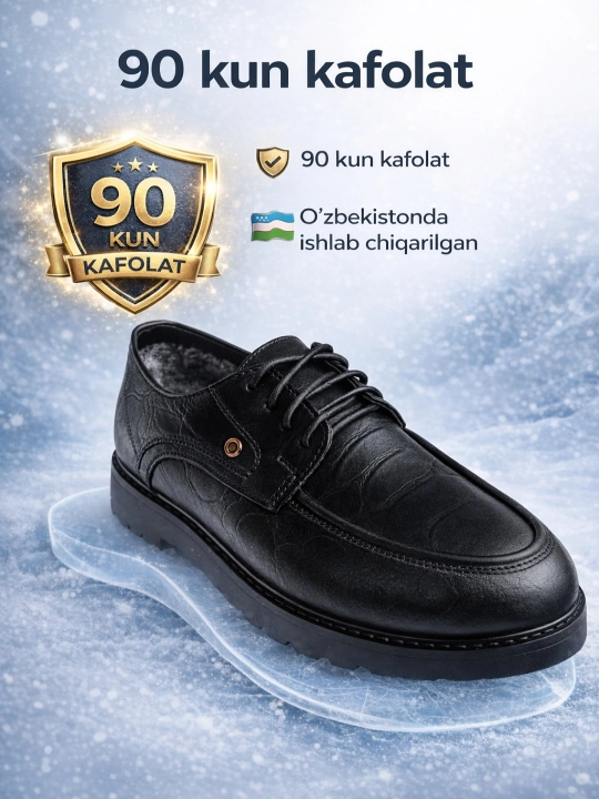 Yarim klassik erkaklar poyabzali - 100% tabiiy charm, issiq mo‘ynali, qishki 39-46