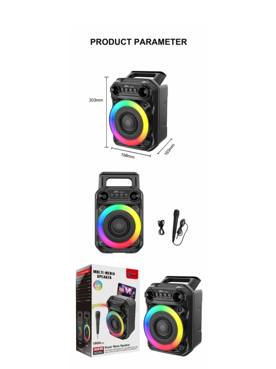 Soonbox S7 karaoke kolonka Bluetooth FM mikrofonli LED yoritgichli portativ