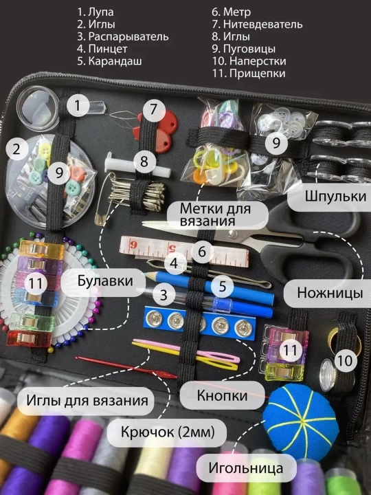 Швейный набор для шитья и творчества, иголки, нитки, сантиметр, наперсток, ножницы