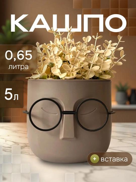 Декоративный горшок для цветов с лицом очками, кашпо для растений - 