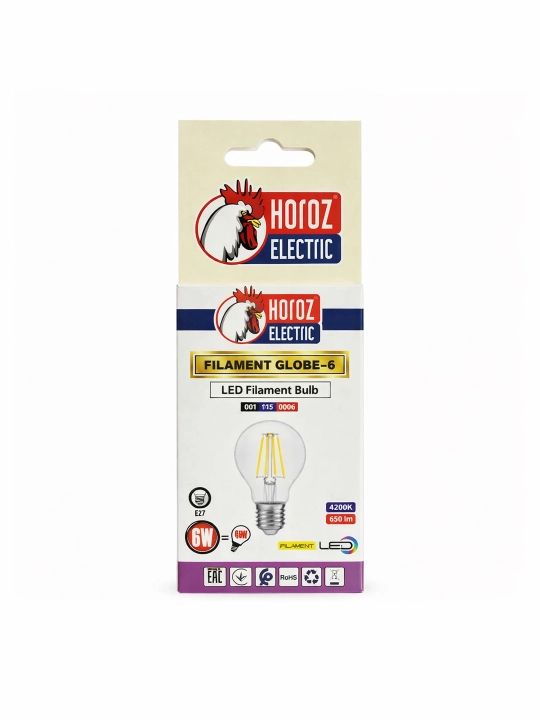 FILAMENT GLOBE-6 LED chiroq, 6 Vt, 220–240 V, 2700–4200 K