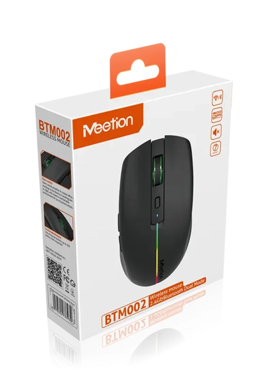 BTM002 2.4G + Bluetooth simsiz sichqoncha, batareyali, RGB, ixcham