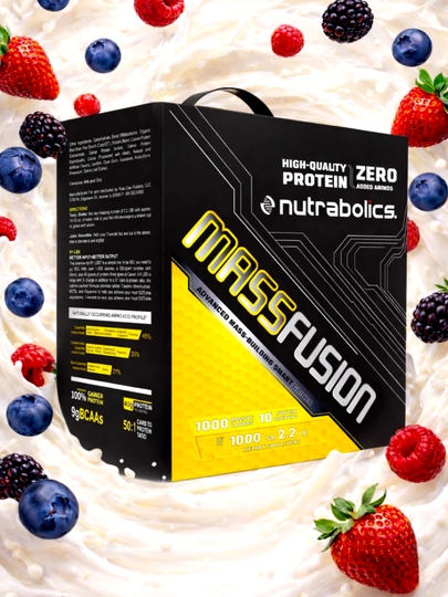 Гейнер Mass Fusion Gainer, 3 кг, для Набора Массы, высокобелковый, высококалорийный — MUCKUL-MASFUSS-3kg-klubnik