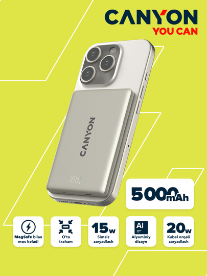 CANYON OnPower MagSafe simsiz powerbank, iPhone uchun, 5000 mAh, 10000 mAh - 