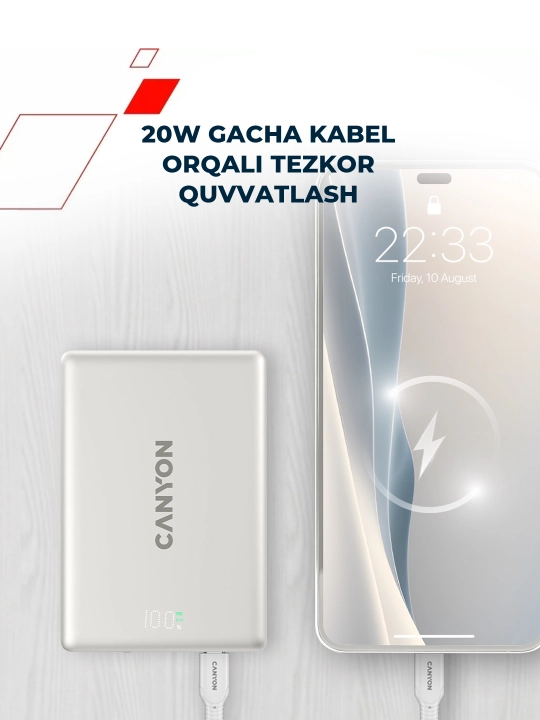 CANYON OnPower MagSafe simsiz powerbank, iPhone uchun, 5000 mAh, 10000 mAh