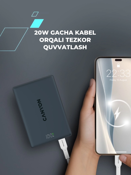 CANYON OnPower MagSafe simsiz powerbank, iPhone uchun, 5000 mAh, 10000 mAh