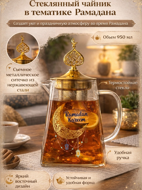 Стеклянный заварочный чайник для чая и напитков