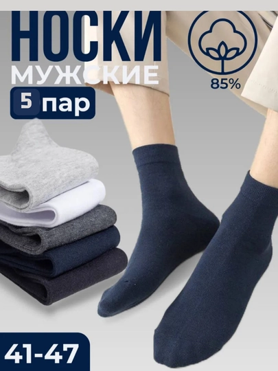 Мужские носки, 5 пар, высокие, хлопок, размер 41-47