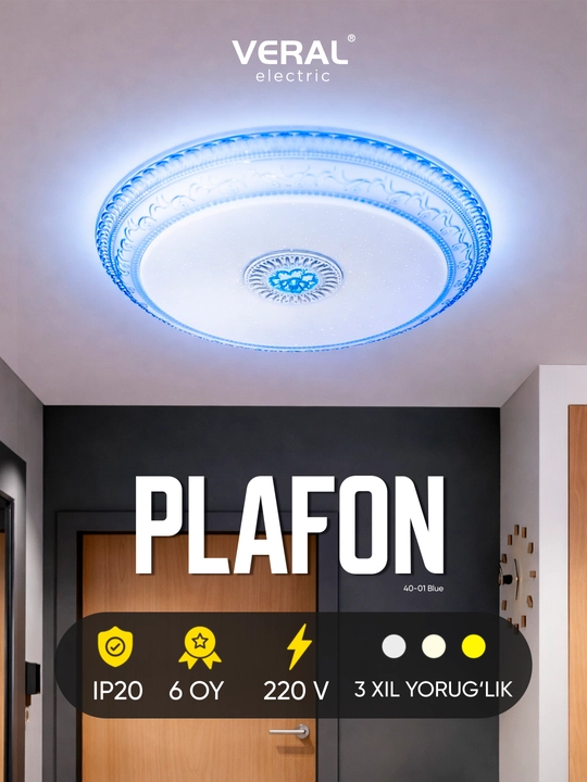 LED qandil, plafon 48 W, shift chiroq, 40 sm, yotoqxona, yashash xonasi, oshxona uchun - 