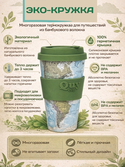 Многоразовая эко-термокружка для путешествий и повседневного использования, 450 мл