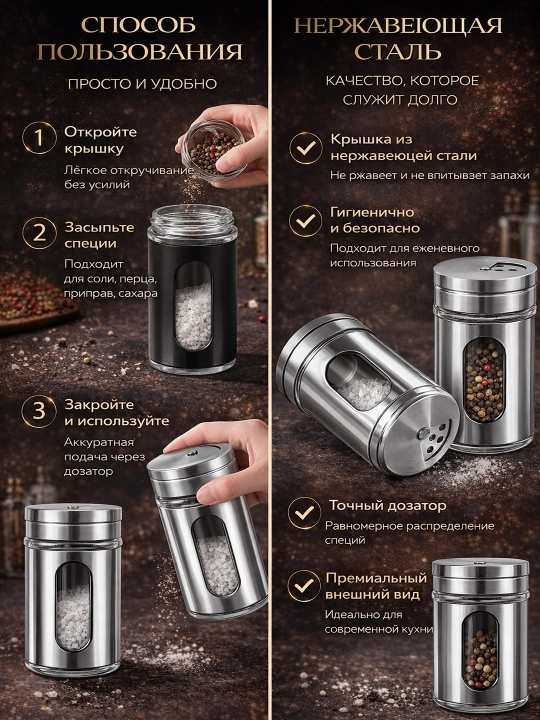Баночка для специй с окошком, стеклянная емкость с металлической крышкой, 120 мл