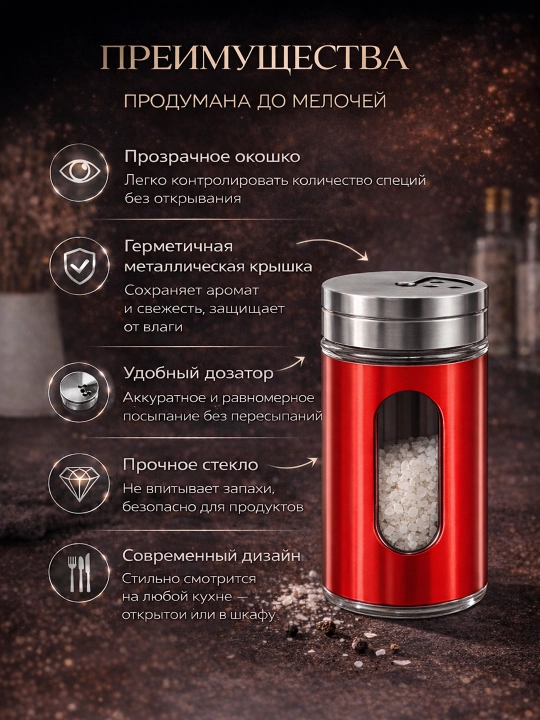 Баночка для специй с окошком, стеклянная емкость с металлической крышкой, 120 мл