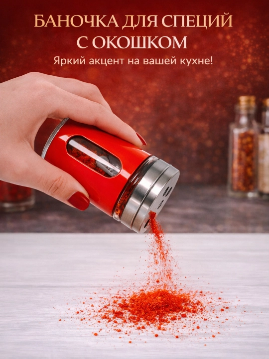 Баночка для специй с окошком, стеклянная емкость с металлической крышкой, 120 мл